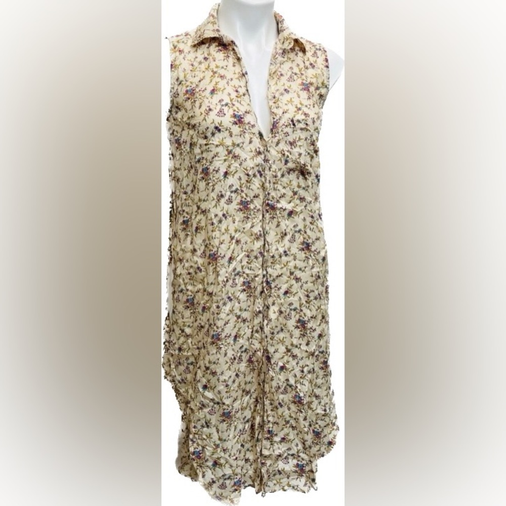 MES DEMOISELLES SHEER MICRO FLORAL SIDE SPLIT DUSTER TOP